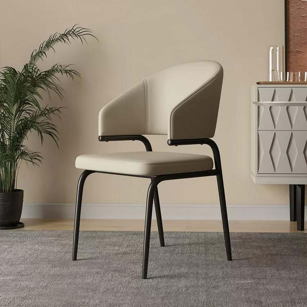 Beige leather wrap-back dining chair with durable frame and light cushioned seat main product image