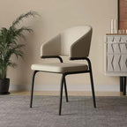Beige leather wrap-back dining chair with durable frame and light cushioned seat main product image