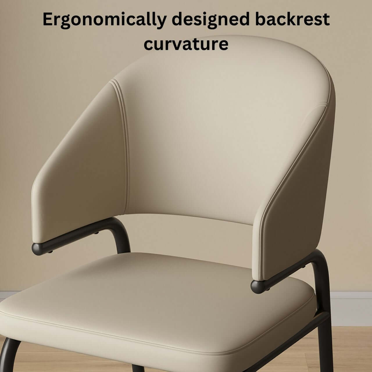 Beige leather wrap-back dining chair with durable frame and light cushioned seat