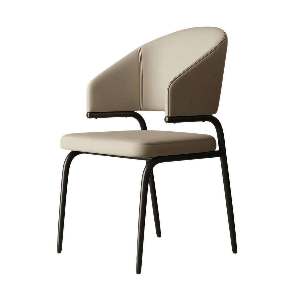 Beige leather wrap-back dining chair with durable frame and light cushioned seat