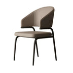 Beige leather wrap-back dining chair with durable frame and light cushioned seat