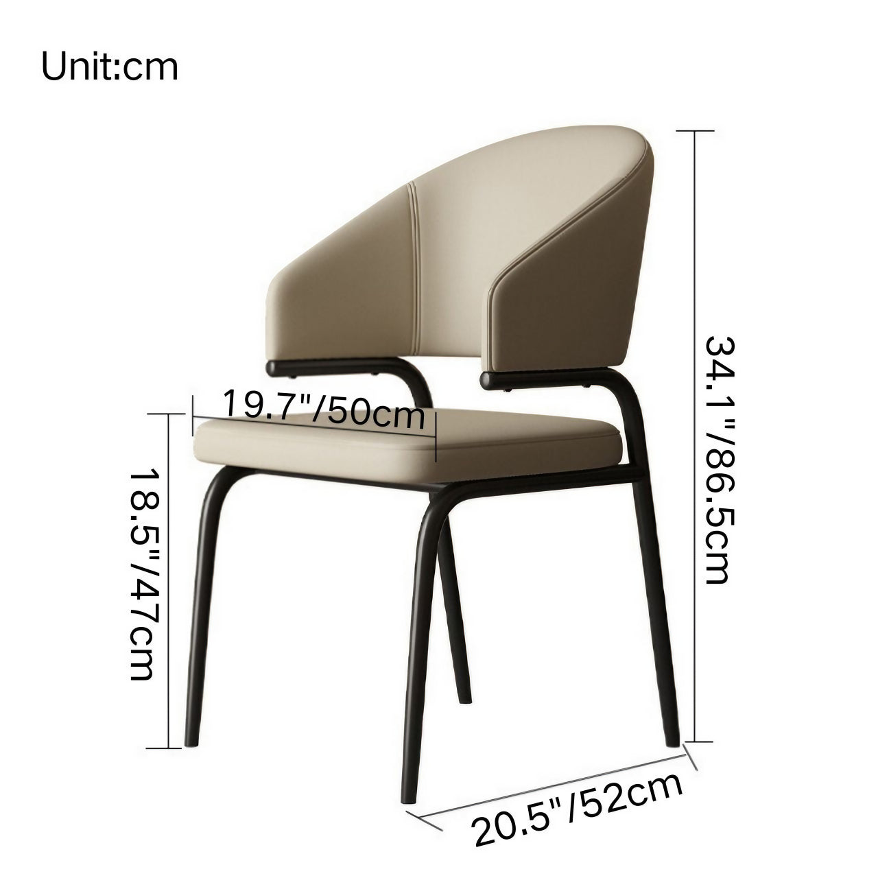 Beige Durable Leather Wrap-Back Dining Chair with Luxurious Single Seat and Light Cushion