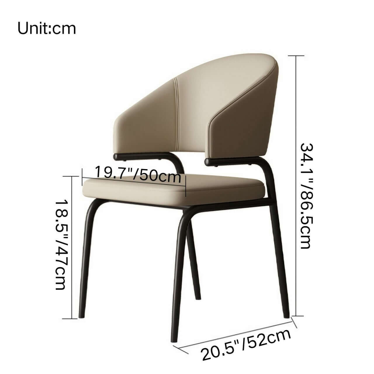 Beige leather wrap-back dining chair with durable frame and light cushioned seat dimensions