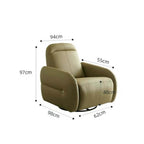Beige faux leather electric recliner chair with retro U-shaped design, swivel and rocking features