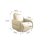Beige faux leather electric recliner chair with retro U-shaped design, swivel and rocking features