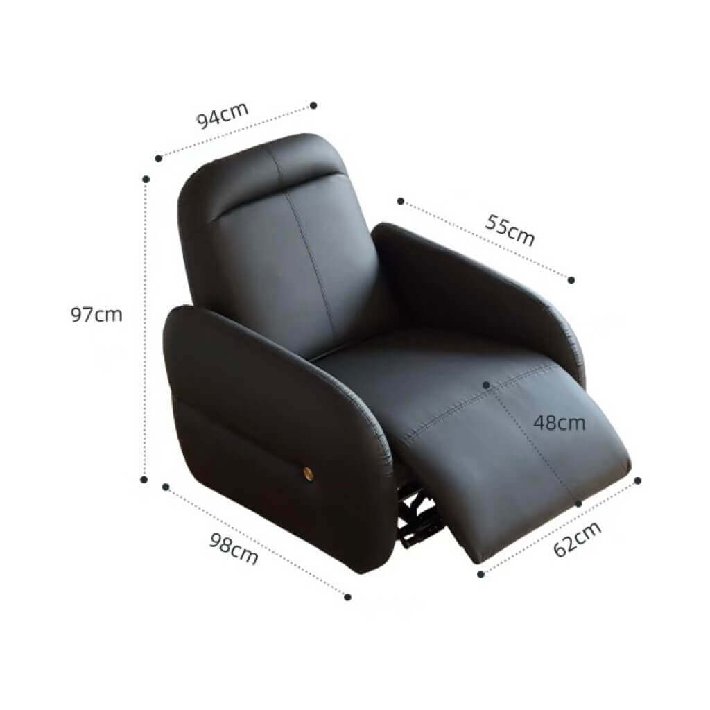 Beige faux leather electric recliner chair with retro U-shaped design, swivel and rocking features dimensions