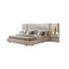 Beige Glam Panel Bed with Wood Slat Support and Metal Accents