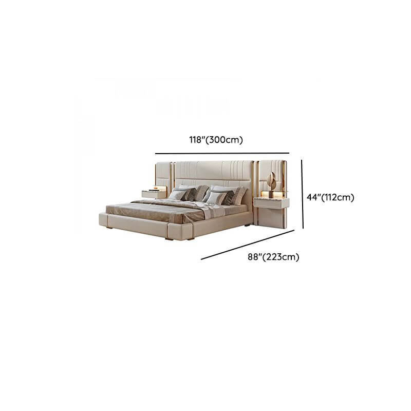 Beige Glam Panel Bed with Wood Slat Support and Metal Accents Dimensions