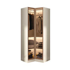 Beige Glass Front Wardrobe System With Display Shelves and Top Cabinets