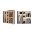 Beige Glass Front Wardrobe System With Display Shelves and Top Cabinets