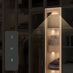 Beige Glass Front Wardrobe System With Display Shelves and Top Cabinets