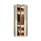 Beige Glass Front Wardrobe System With Display Shelves and Top Cabinets