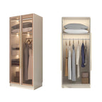 Beige Glass Front Wardrobe System With Display Shelves and Top Cabinets
