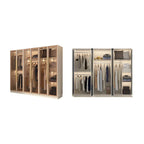 Beige Glass Front Wardrobe System With Display Shelves and Top Cabinets