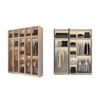 Beige Glass Front Wardrobe System With Display Shelves and Top Cabinets