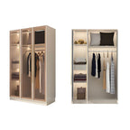 Beige Glass Front Wardrobe System With Display Shelves and Top Cabinets