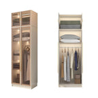 Beige Glass Front Wardrobe System With Display Shelves and Top Cabinets