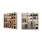 Beige Glass Front Wardrobe System With Display Shelves and Top Cabinets