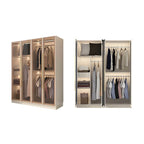 Beige Glass Front Wardrobe System With Display Shelves and Top Cabinets