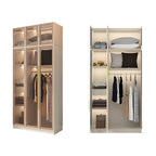 Beige Glass Front Wardrobe System With Display Shelves and Top Cabinets