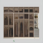Beige Glass Front Wardrobe System With Display Shelves and Top Cabinets