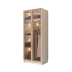 Beige Glass Front Wardrobe System With Display Shelves and Top Cabinets