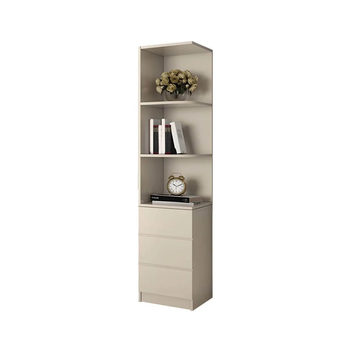 Beige Glass Front Wardrobe System With Display Shelves and Top Cabinets