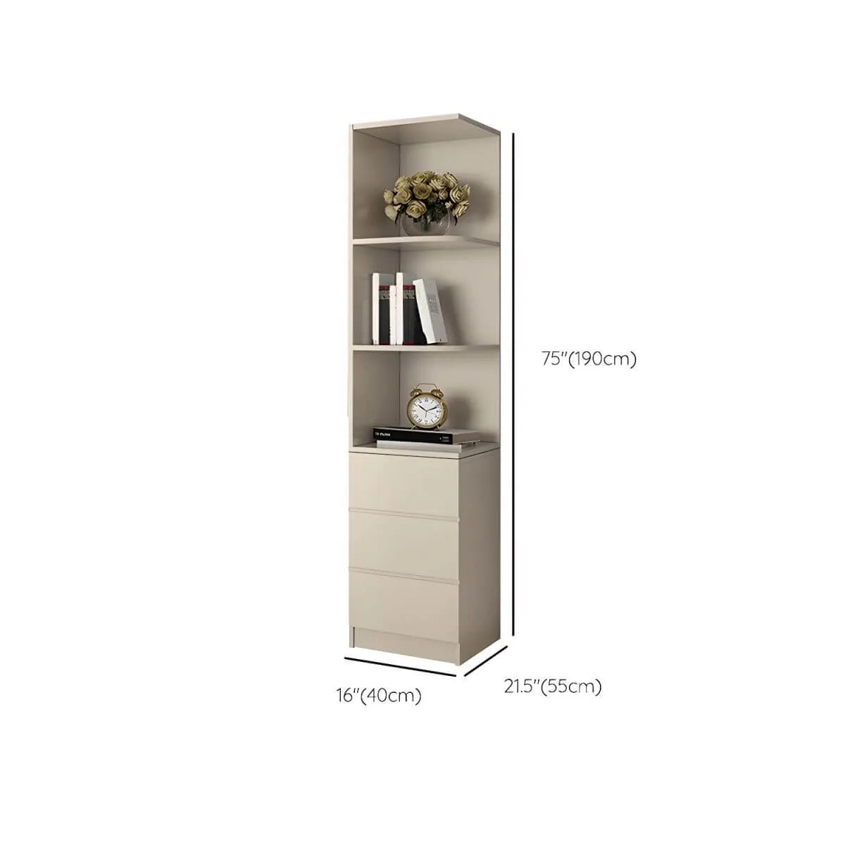 Beige Glass Front Wardrobe System With Display Shelves and Top Cabinets Dimensions