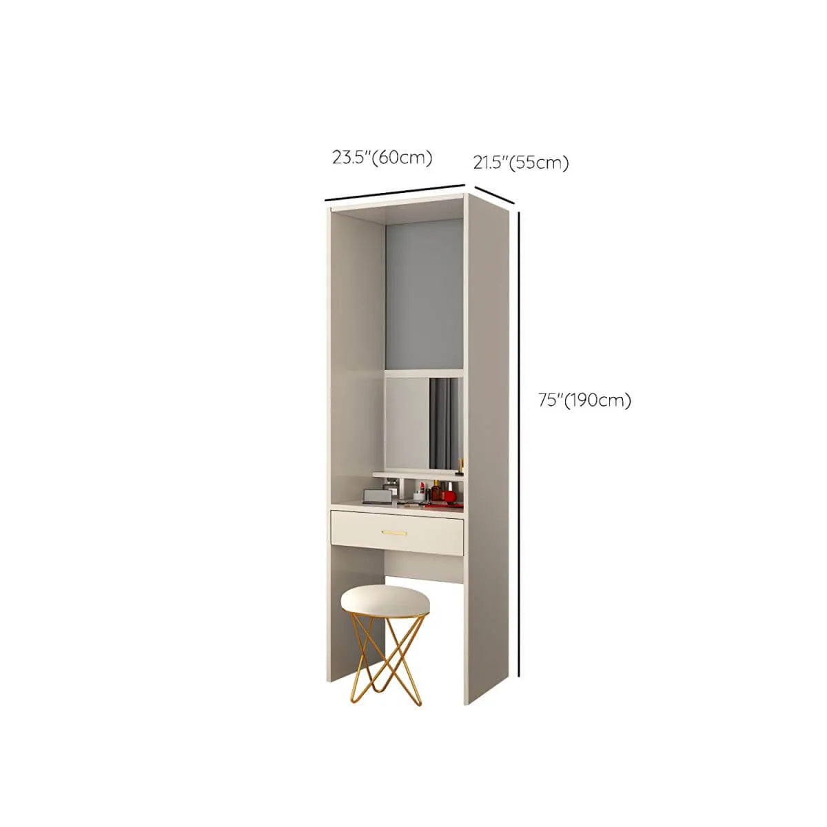 Beige Glass Front Wardrobe System With Display Shelves and Top Cabinets Dimensions
