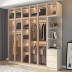 Beige Glass Front Wardrobe System With Display Shelves and Top Cabinets Main Product Image