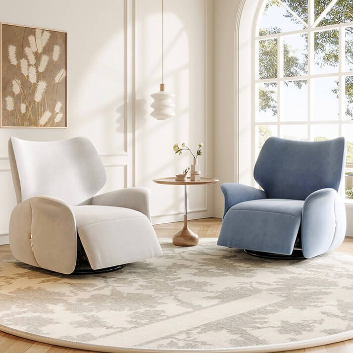 Beige Matte Velvet Electric Recliner Chair in Stylish Design メイン画像