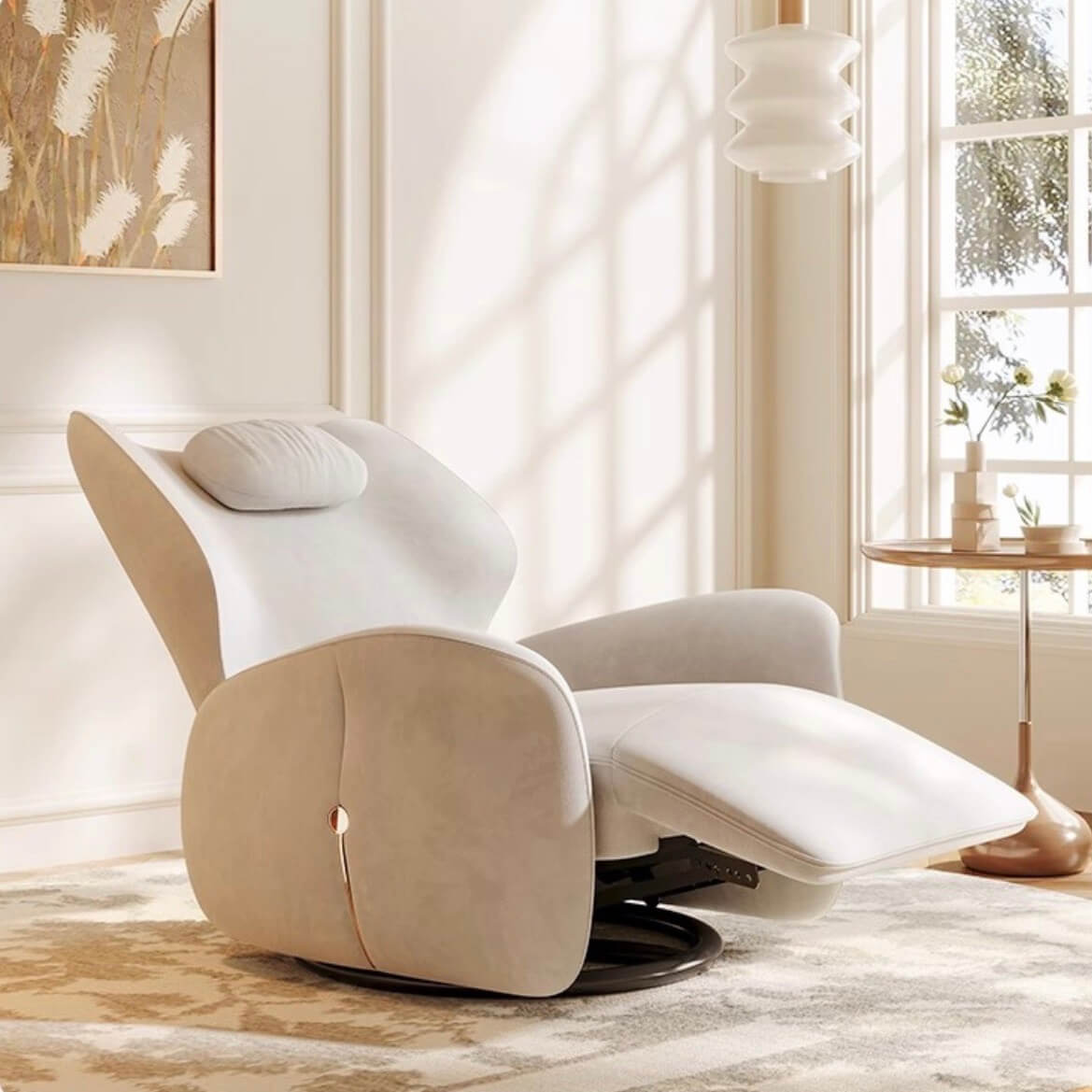 ベージュマットベルベット電動リクライニングチェア - 調整可能な快適設計 サブ画像