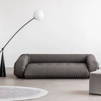 Beige 3-seater microfiber leather sofa bed in Nordic style with versatile design