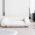 Beige 3-seater microfiber leather sofa bed in Nordic style with versatile design