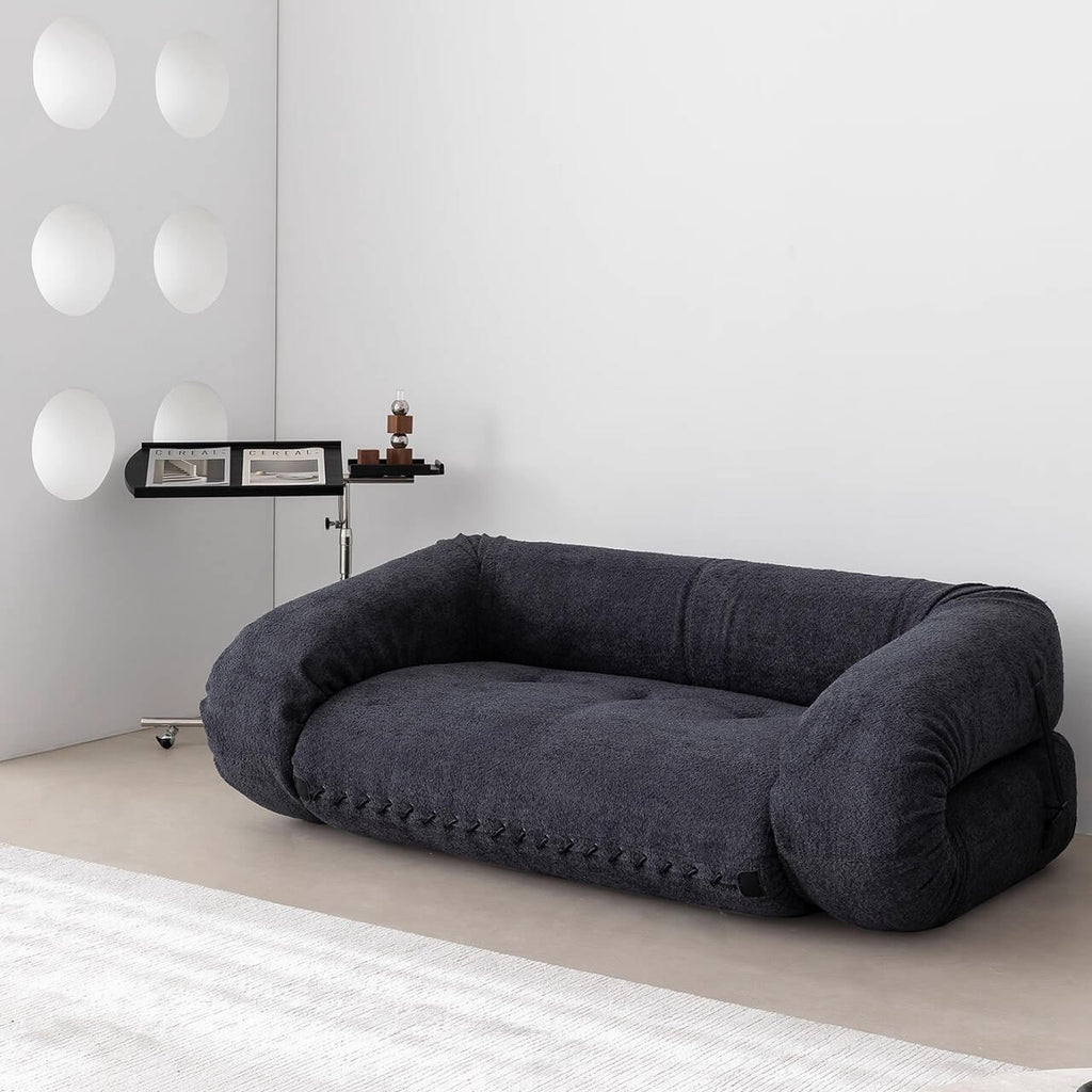 Beige 3-seater microfiber leather sofa bed in Nordic style with versatile design