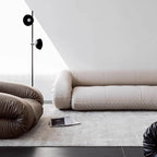 Beige 3-seater microfiber leather sofa bed in Nordic style with versatile design