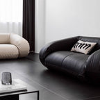 Beige 3-seater microfiber leather sofa bed in Nordic style with versatile design