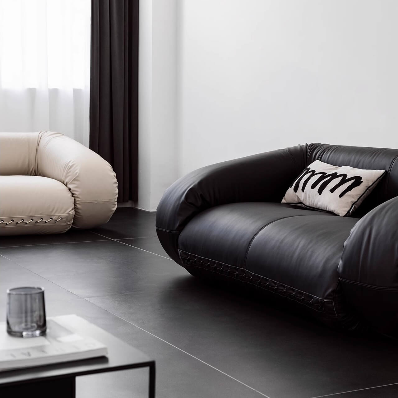 Beige 3-seater microfiber leather sofa bed in Nordic style with versatile design