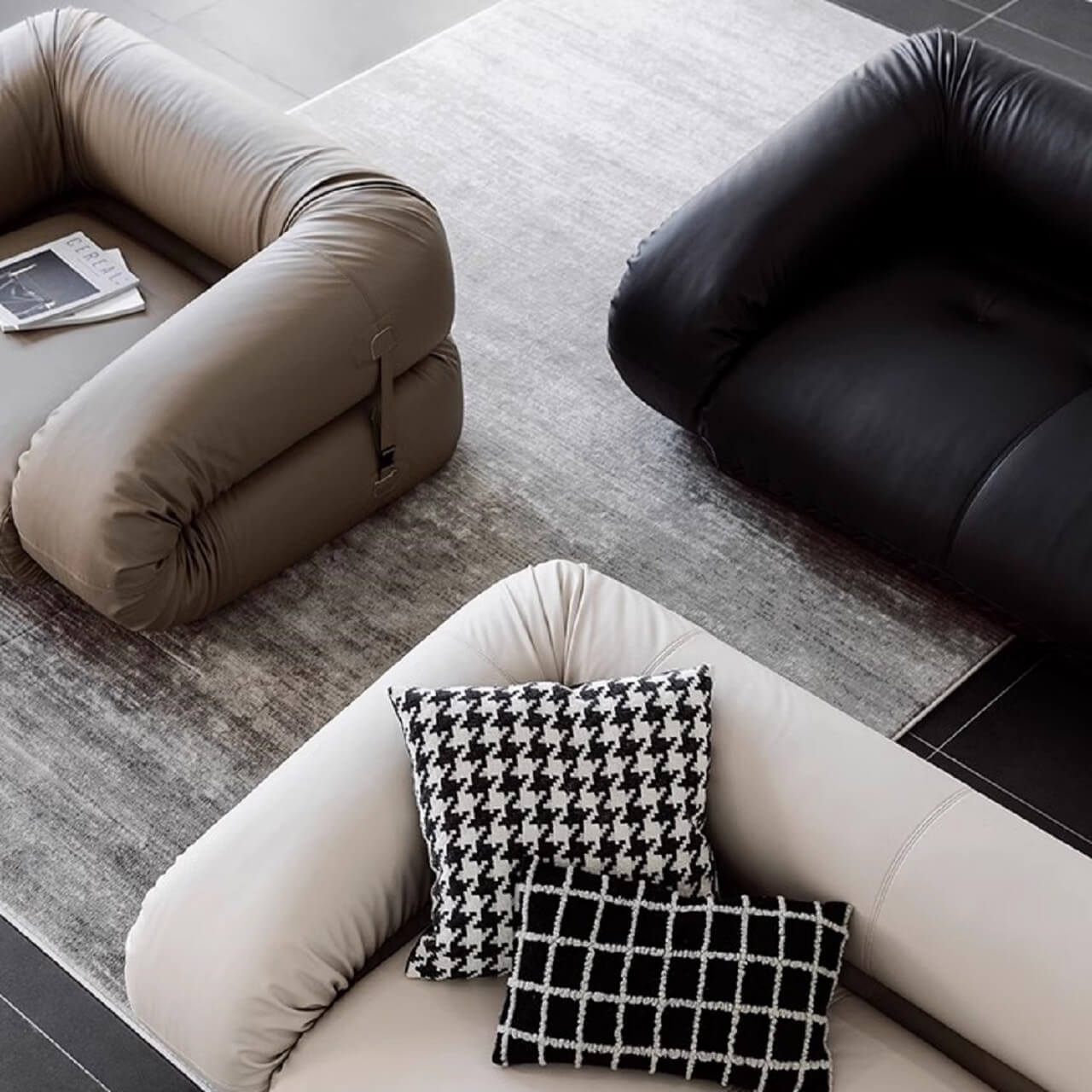 Beige 3-seater microfiber leather sofa bed in Nordic style with versatile design