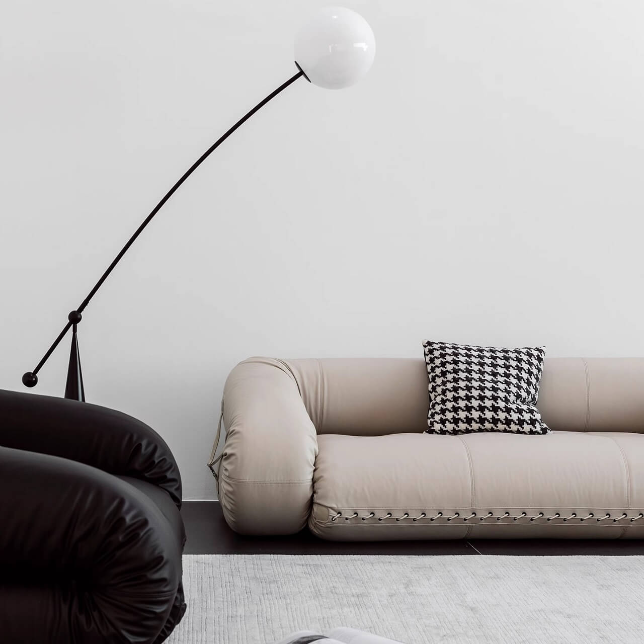 Beige 3-seater microfiber leather sofa bed in Nordic style with versatile design