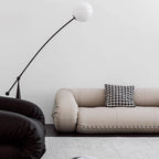 Beige 3-seater microfiber leather sofa bed in Nordic style with versatile design