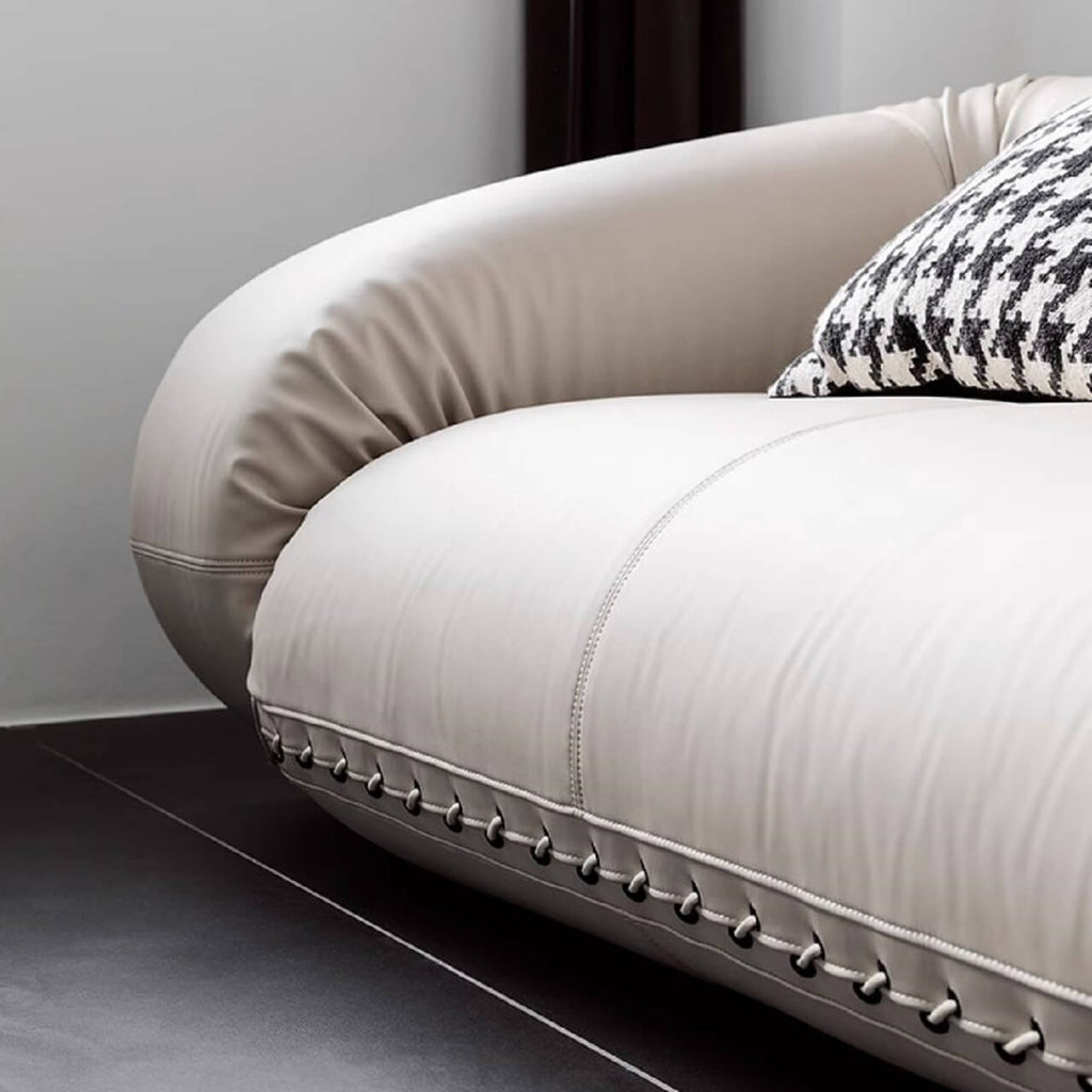 Beige 3-seater microfiber leather sofa bed in Nordic style with versatile design