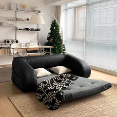 Elegant beige microfiber leather sofa bed, Nordic style