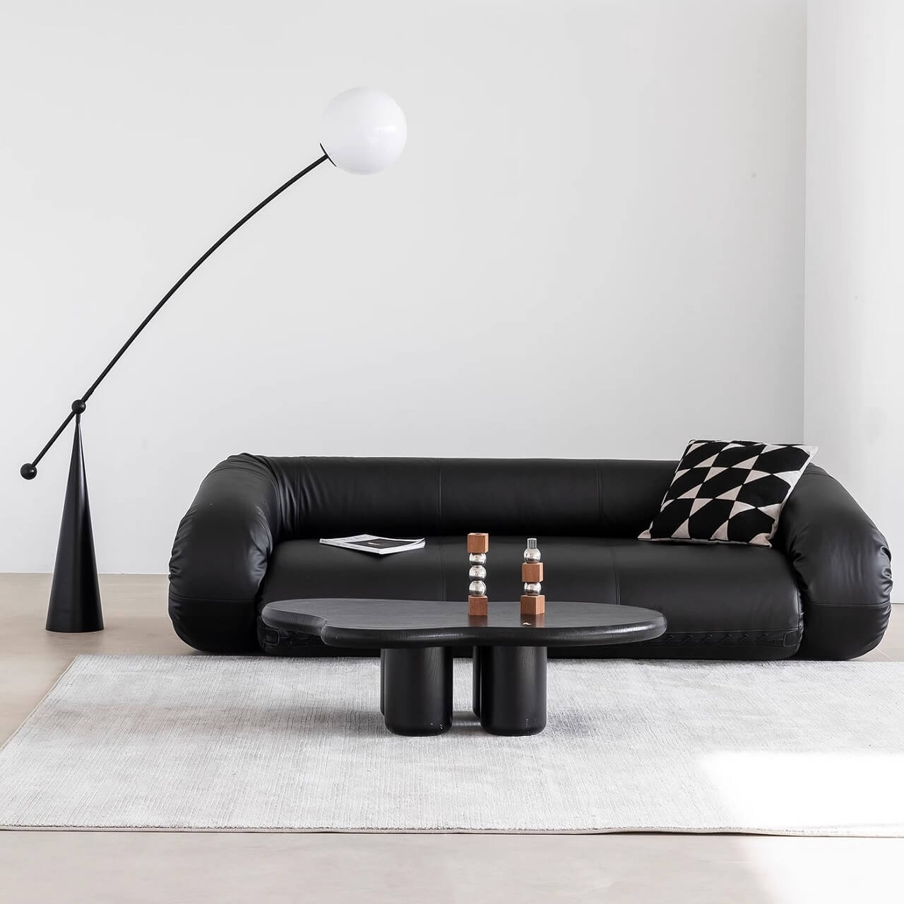 Beige 3-seater microfiber leather sofa bed in Nordic style with versatile design