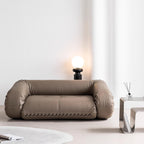 Beige 3-seater microfiber leather sofa bed in Nordic style with versatile design