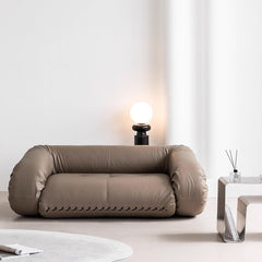 Beige microfiber leather sofa bed in Nordic style