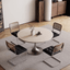 Round dining table with beige rock tabletop and stainless steel legs main product image