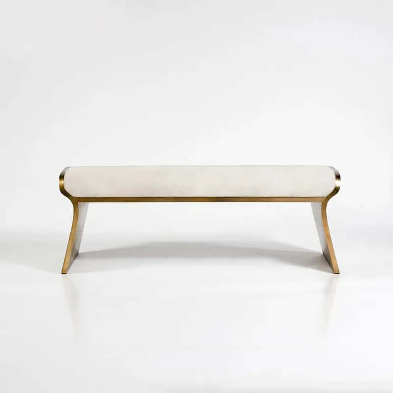 Beige Velvet Stainless Steel Bench with Gold Legs Secondary image