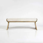 Beige Velvet Stainless Steel Bench with Gold Legs