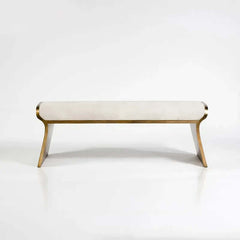 Beige Velvet Stainless Steel Bench with Gold Legs